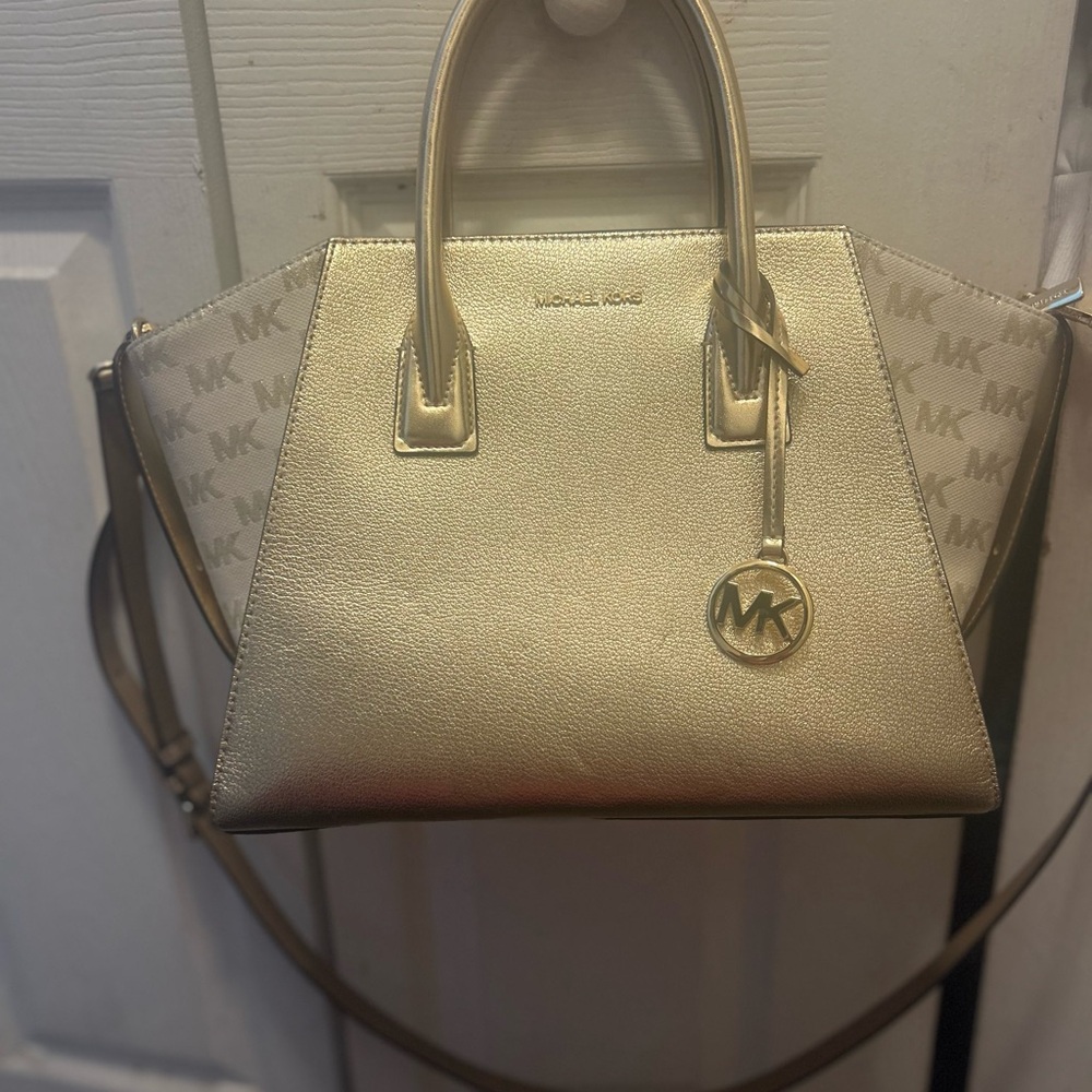 Michael Kors Gold and Cream Satchel